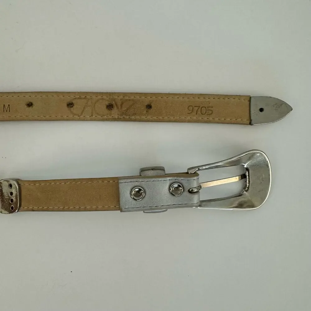 Cache Metallic Silver Leather and Stretch Chain Belt Size M 9705